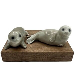 Vintage Otagiri OMC Japan Porcelain Seal Pup Pair Figurines Gray Hand‎ Painted